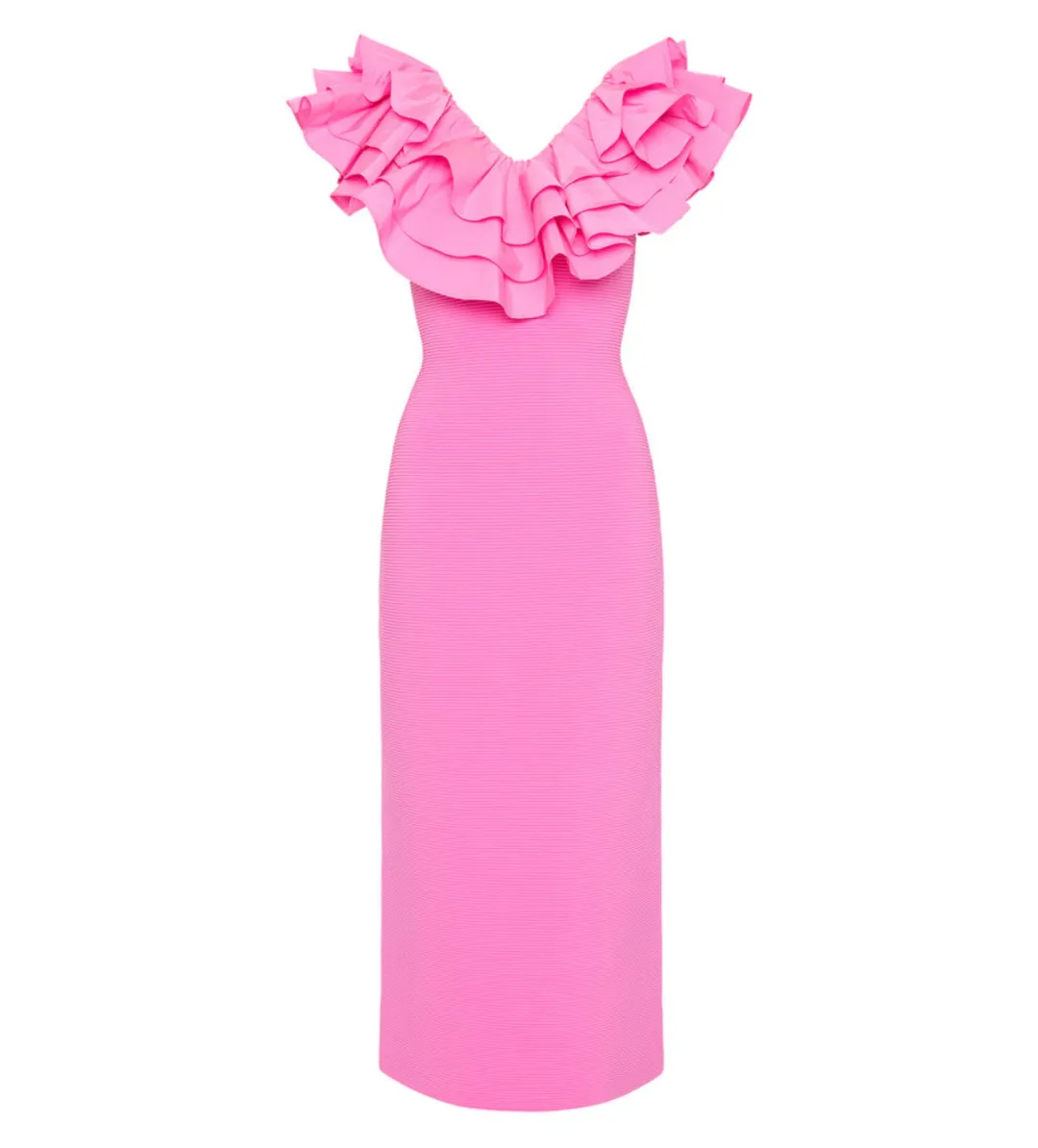 AJE Transcendent Ruffle Midi Dress Cerise Pink Size 8  for rent on The Volte - main image