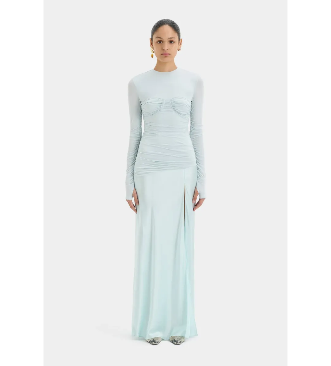 Sir. The Label Alessia Draped Long Maxi Silk Dress Gown Ice Blue | Size 1 , Au 8 , Small S for rent on The Volte - main image