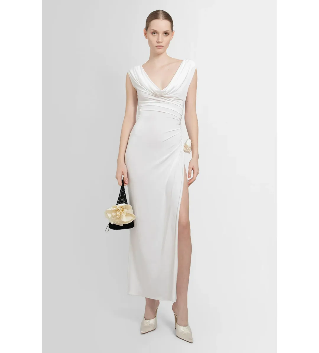 Magda Butrym Draped Neck Dress White Size 6 for rent on The Volte - main image