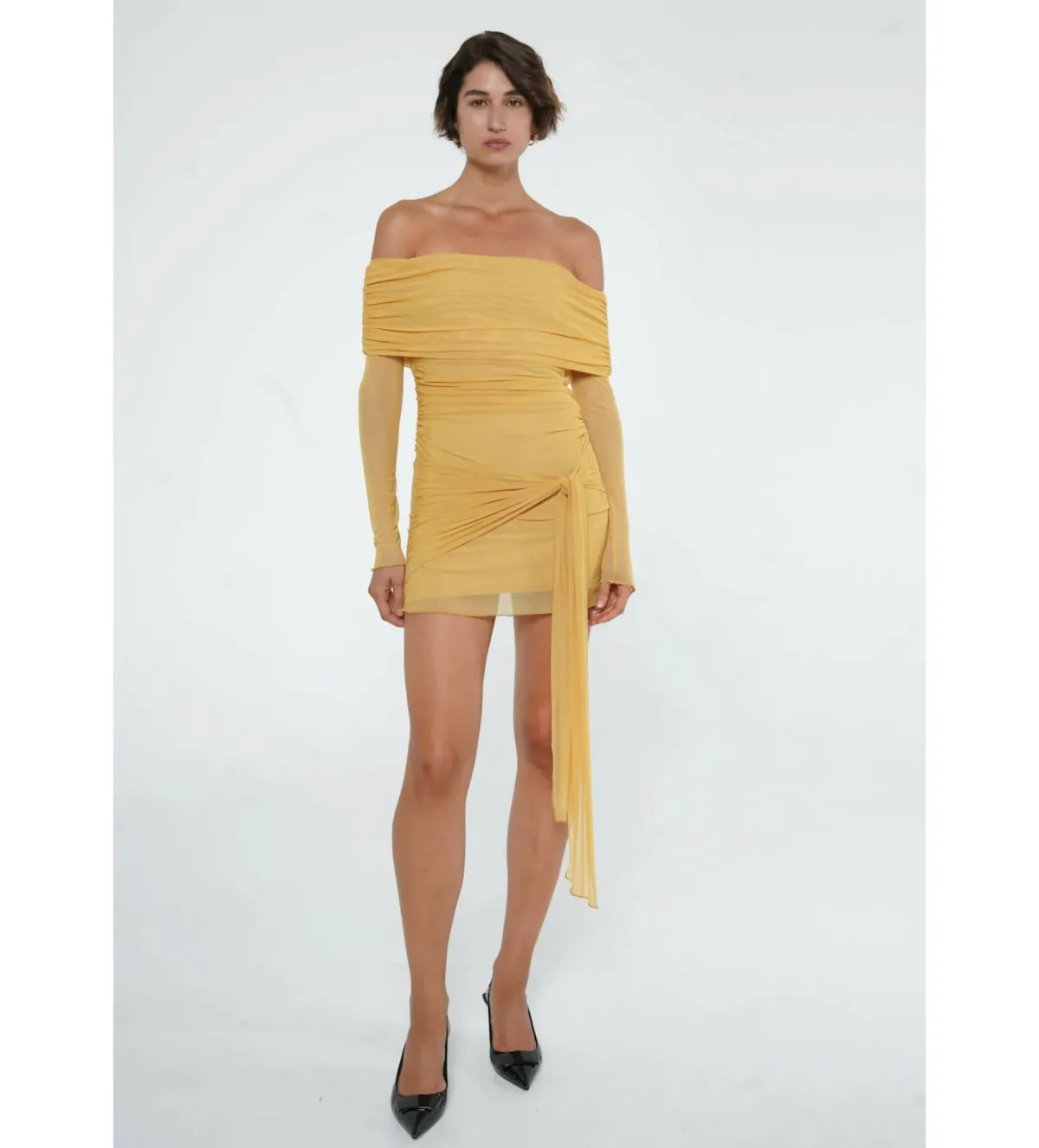 Benni Yasmin Off-Shoulder Mini Dress Mustard Size 10  for rent on The Volte - main image
