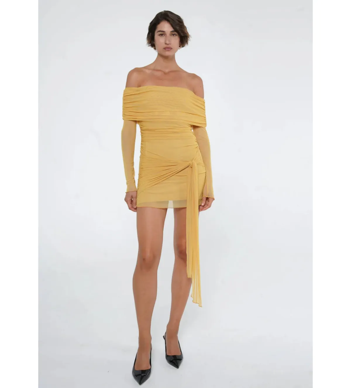 Benni Yasmin Off-Shoulder Mini Dress Mustard Size 6  for rent on The Volte - main image
