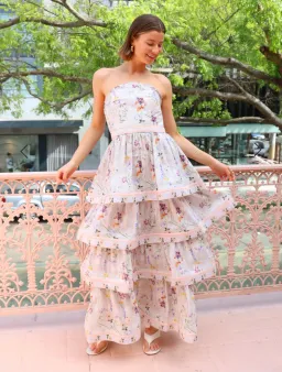 Aqua Blu Moonflower Heidi Dress, Size AU 8, Strapless Maxi Tiered Ruffles  for rent on The Volte - image 5