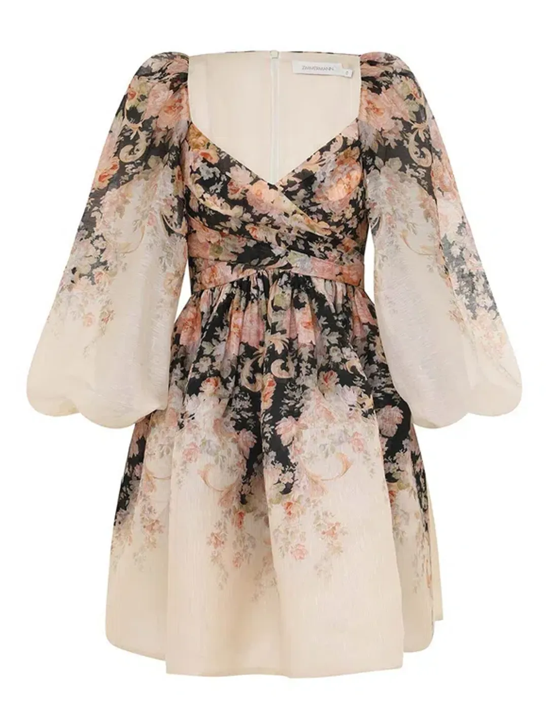 Zimmermann Illustration Draped Mini Dress in Tea Rococo Floral Size 3 / AU 14 for rent on The Volte - main image
