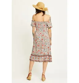 Arnhem Juliette Shirred Midi Dress in Ivory Rose Size AU 8  for rent on The Volte - image 3