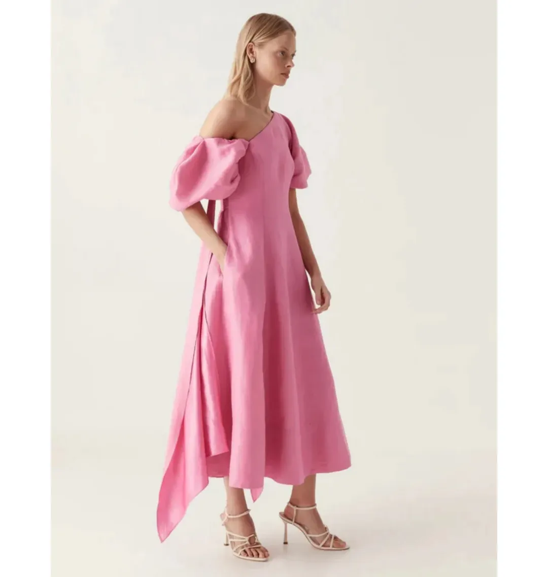 Aje Arista Tulip Sleeve Midi Dress Cerise Pink Size AU 14 for rent on The Volte - main image