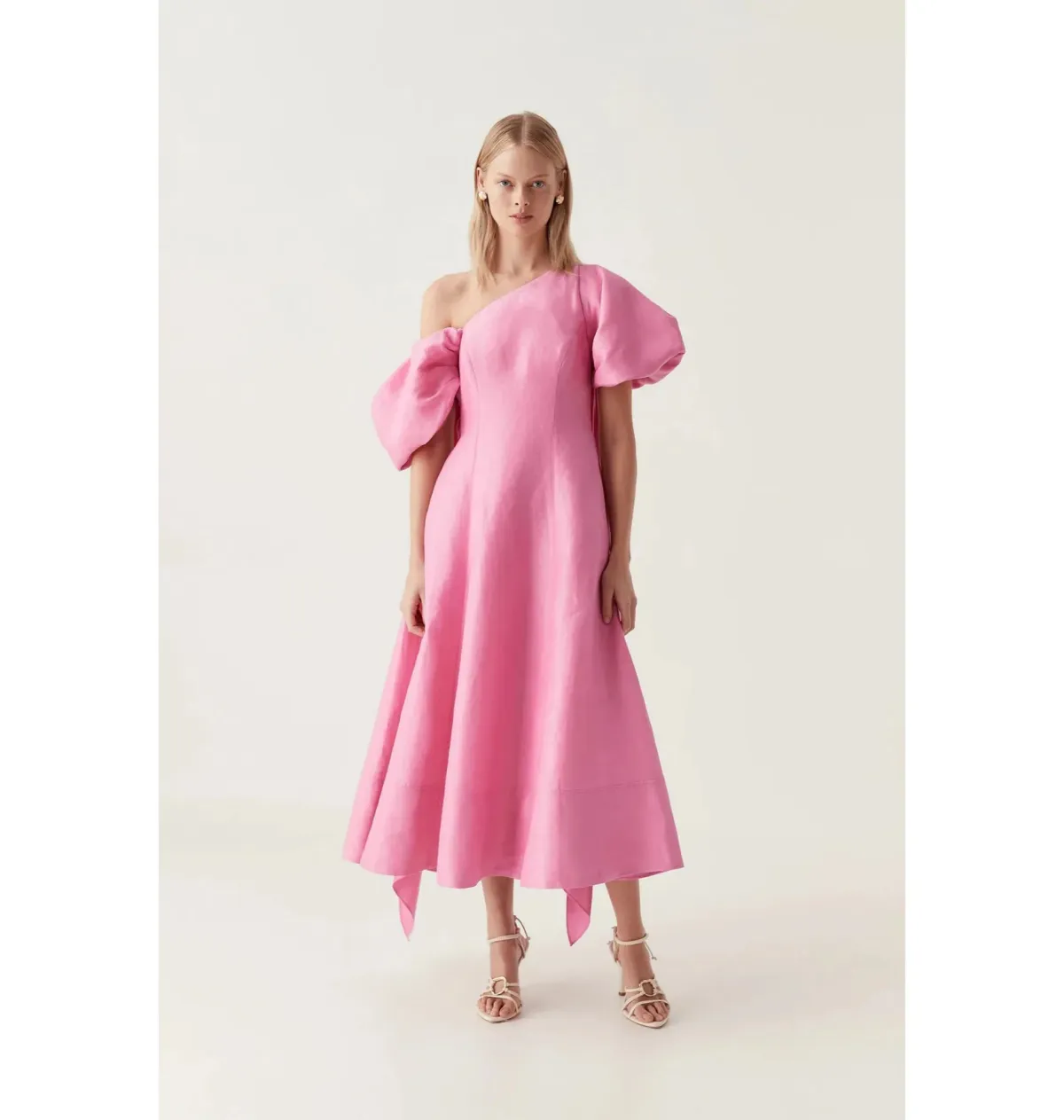 Aje Arista Tulip Sleeve Midi Dress Cerise Pink Size AU 14 for rent on The Volte - main image