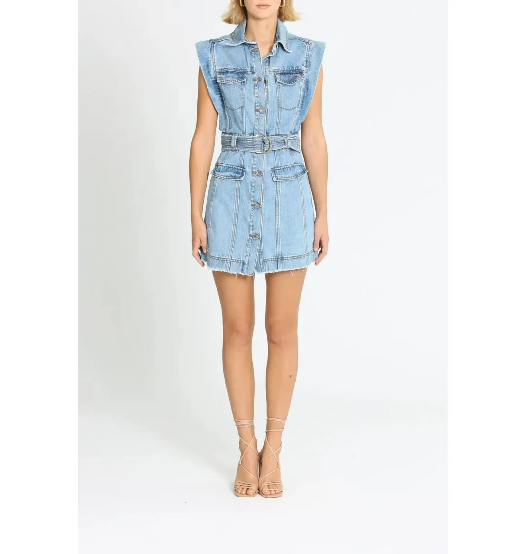 Aje Remi Denim Mini Dress in 90's Wash Size AU 14 for rent on The Volte - main image