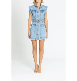 Aje Remi Denim Mini Dress in 90's Wash Size AU 14 for rent on The Volte - image 1