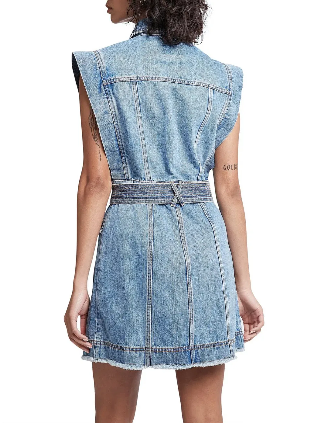 Aje Remi Denim Mini Dress in 90's Wash Size AU 14 for rent on The Volte - main image