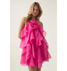 Aje Pandorea Layered Mini Dress Fuchsia Rose Size AU 8 for rent on The Volte - image 2