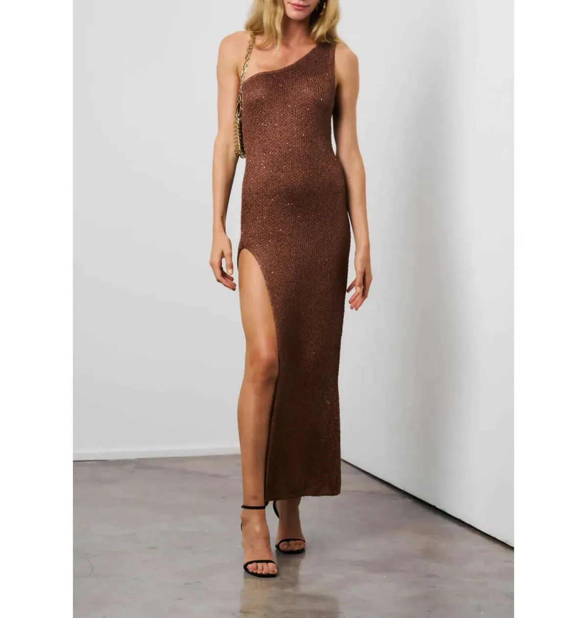Asta Resort Split Sofia Dress Chocolate Size Small / AU 8 for rent on The Volte - main image