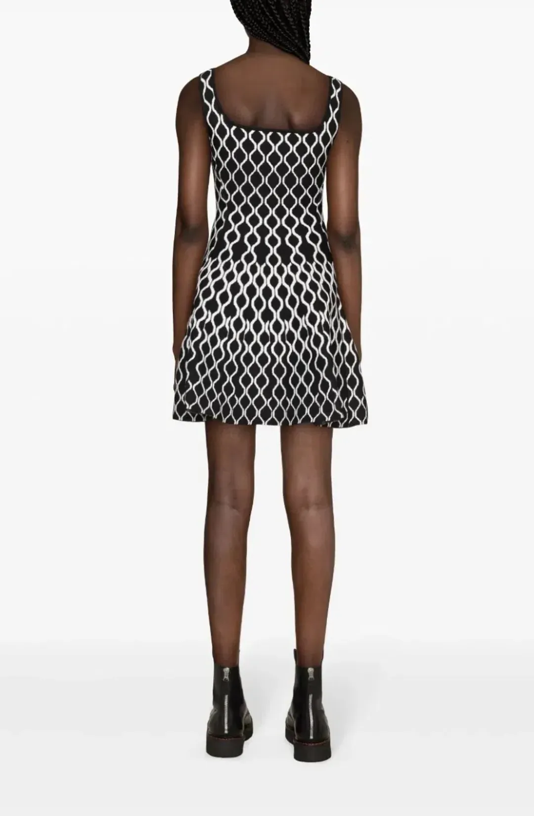 Maje Pattern Jacquard Flared Mini Dress Black/White Size 8 for rent on The Volte - main image