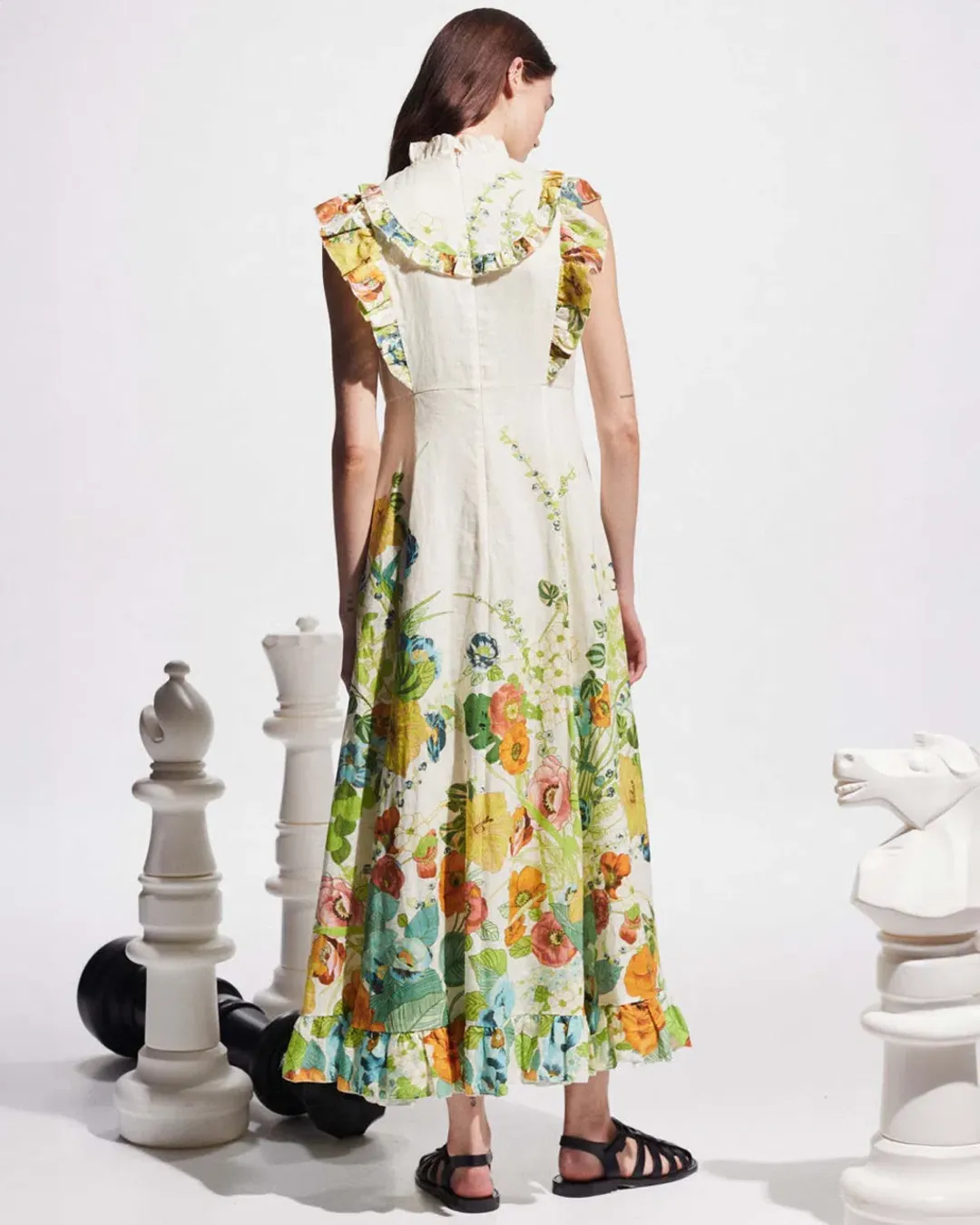 Alemais Constance Midi Ruffle Dress Floral Size 8 AU  for rent on The Volte - main image