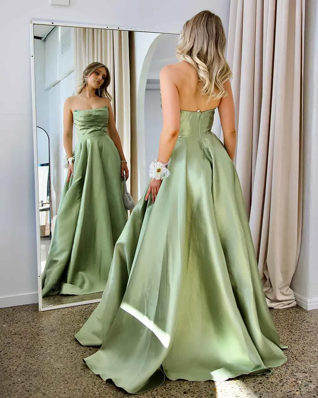 Nicoletta Paola Strapless Gown Pistachio Size 10 for rent on The Volte - main image