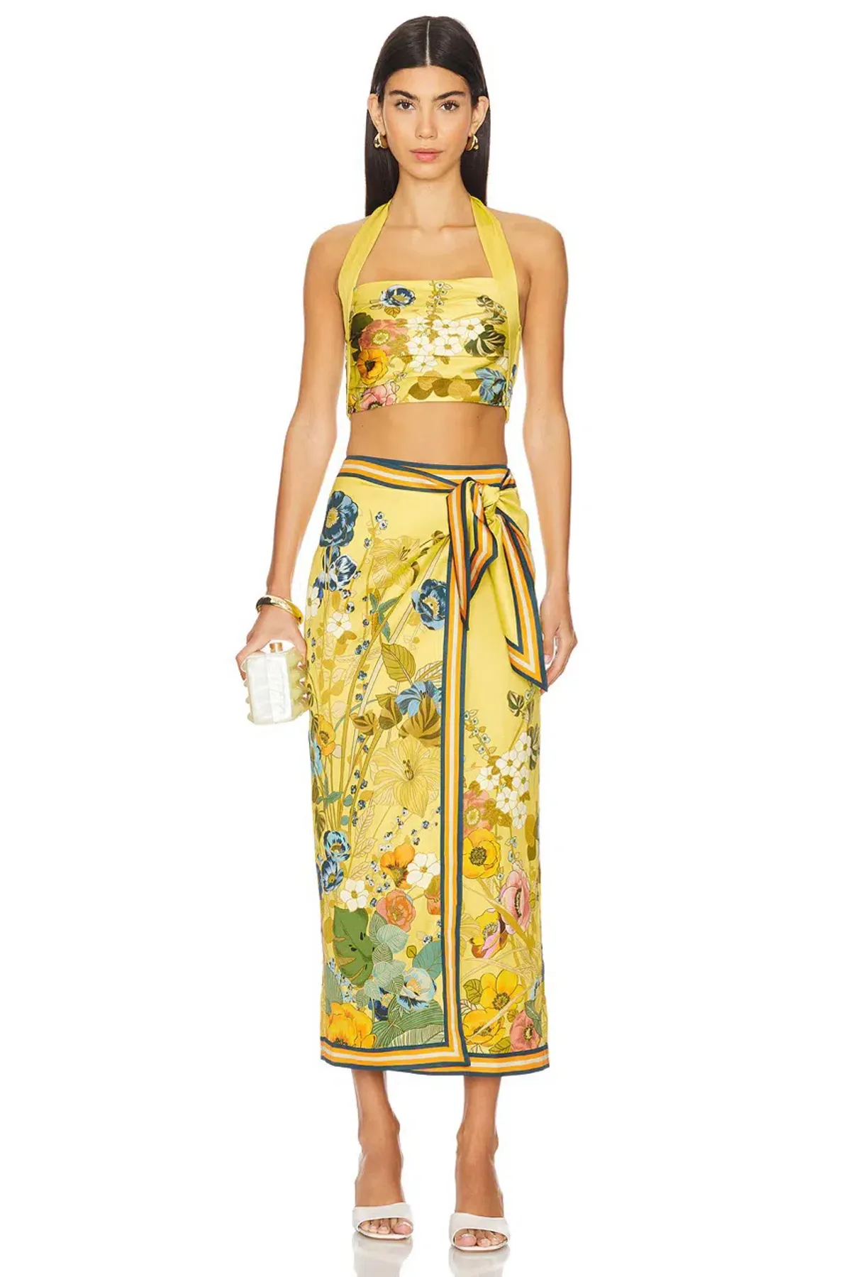 Alemais Cresida Halter Crop Top & Sarong Tie Midi Skirt Set Multi Size 10  for rent on The Volte - main image