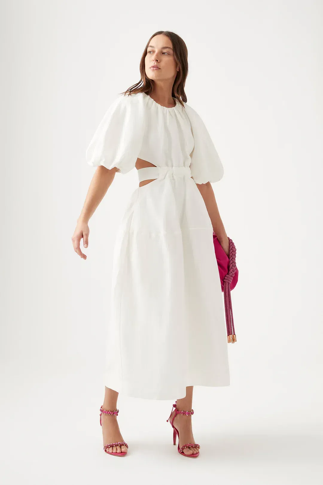 Aje Mimosa Cutout Midi Dress In Ivory Size 10 for rent on The Volte - main image