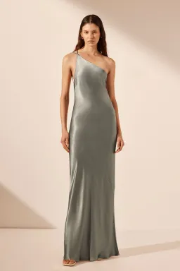 Shona Joy La Lune One Shoulder Cowl Back Maxi Dress Sage Green Size S / AU 8 for rent on The Volte - image 1