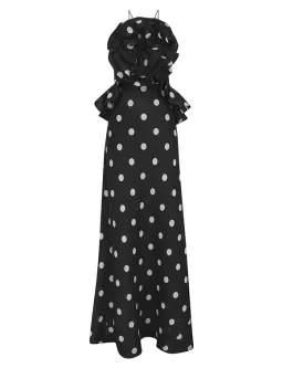 Zimmermann The Crush Ruffle Halter Maxi Dress in Black/Cream Dot Size 1 /Au 10 for rent on The Volte - image 2