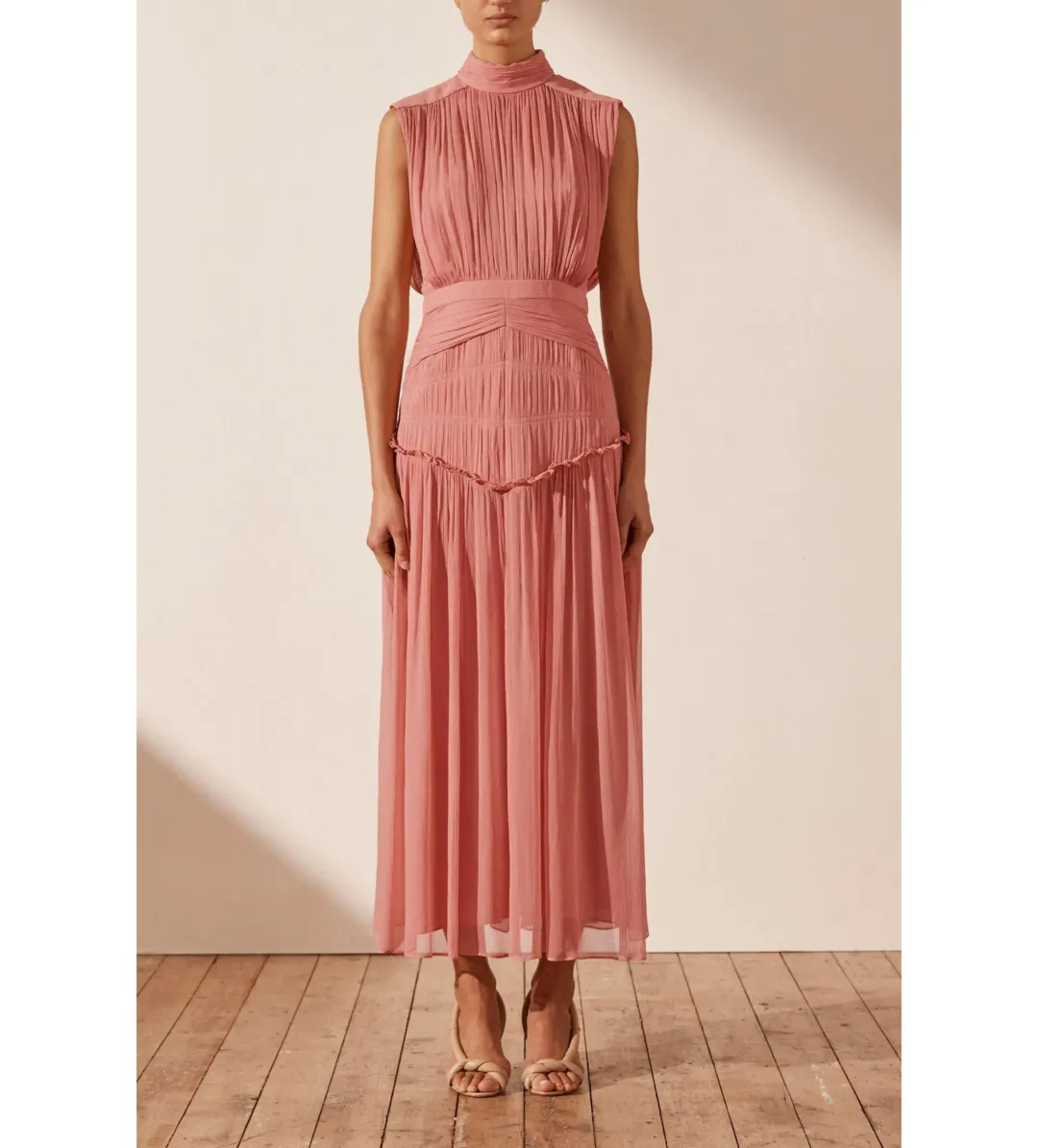 Shona Joy Lauren High Neck Midi Dress Blush Size 10 for rent on The Volte - main image
