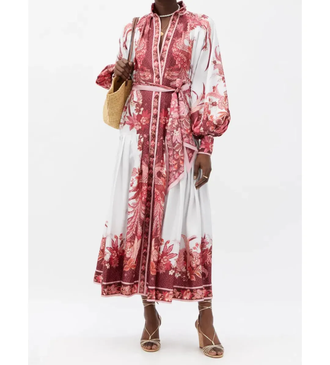 Zimmermann Wavelength Belted Silk-twill Midi Dress in Pink Size 2/AU 12  for rent on The Volte - main image