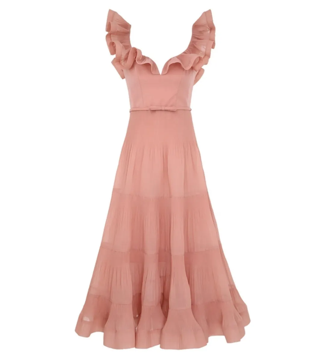 Zimmermann The Pleated Fill Midi Dress in Lipstick Size 2/ Au 12  for rent on The Volte - main image