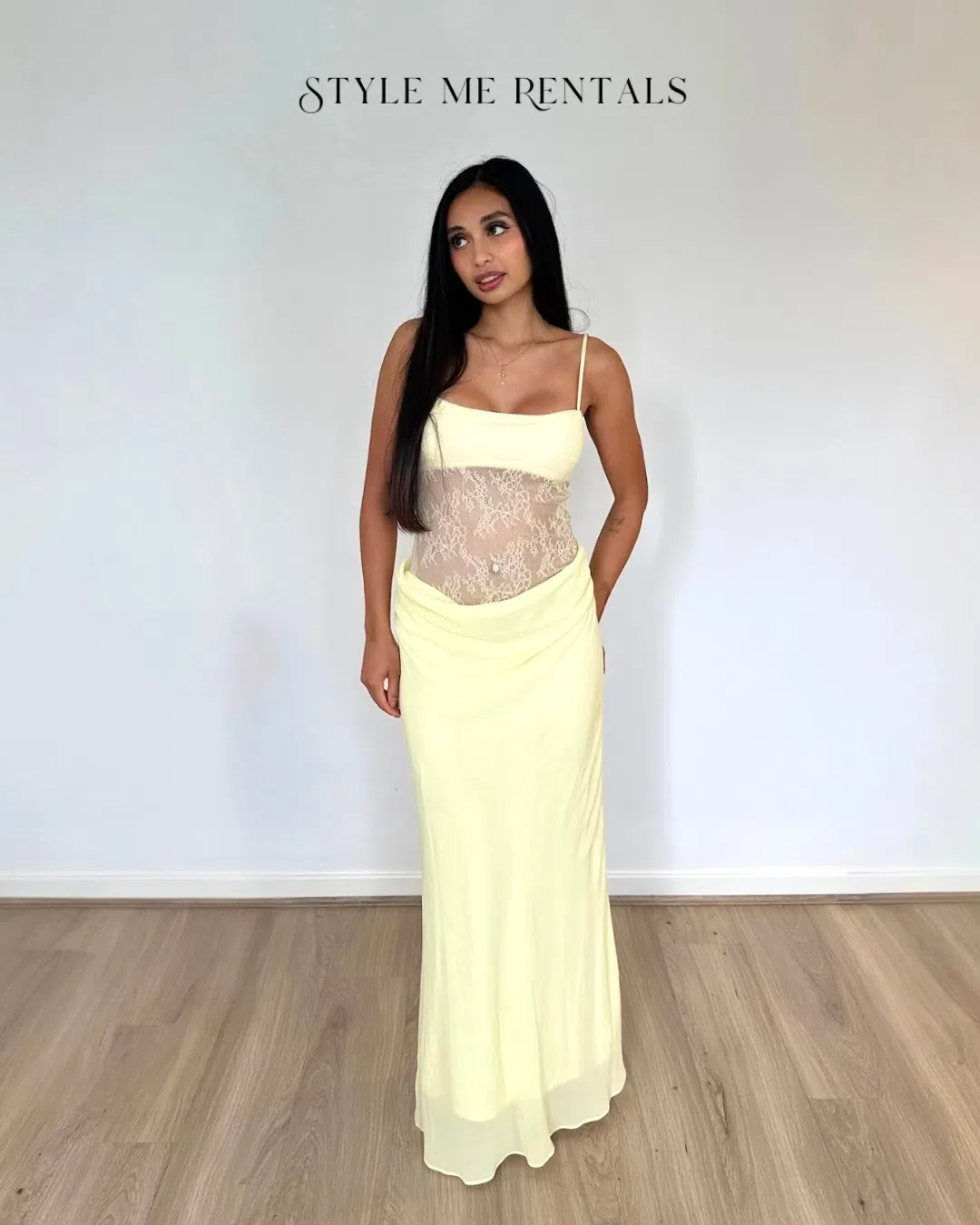 Benni Gabriel Maxi Dress Lemon Sorbet Size 6 for rent on The Volte - main image