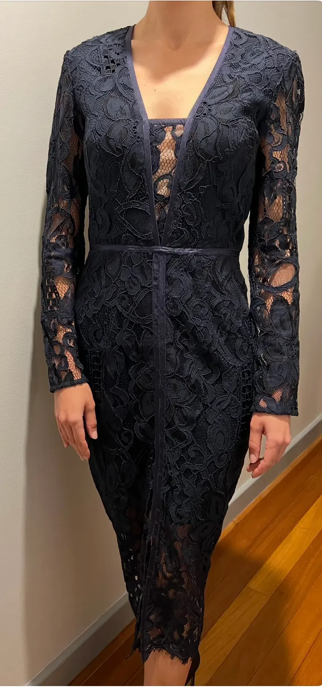 Rodeo Show Romy Lace Midi Dress Navy Size 8 for rent on The Volte - main image