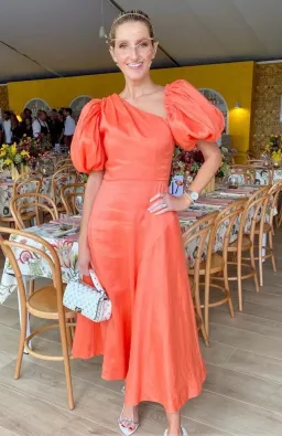 AJE Maia Off Shoulder Midi Dress in Coral Size 12 for rent on The Volte - image 3