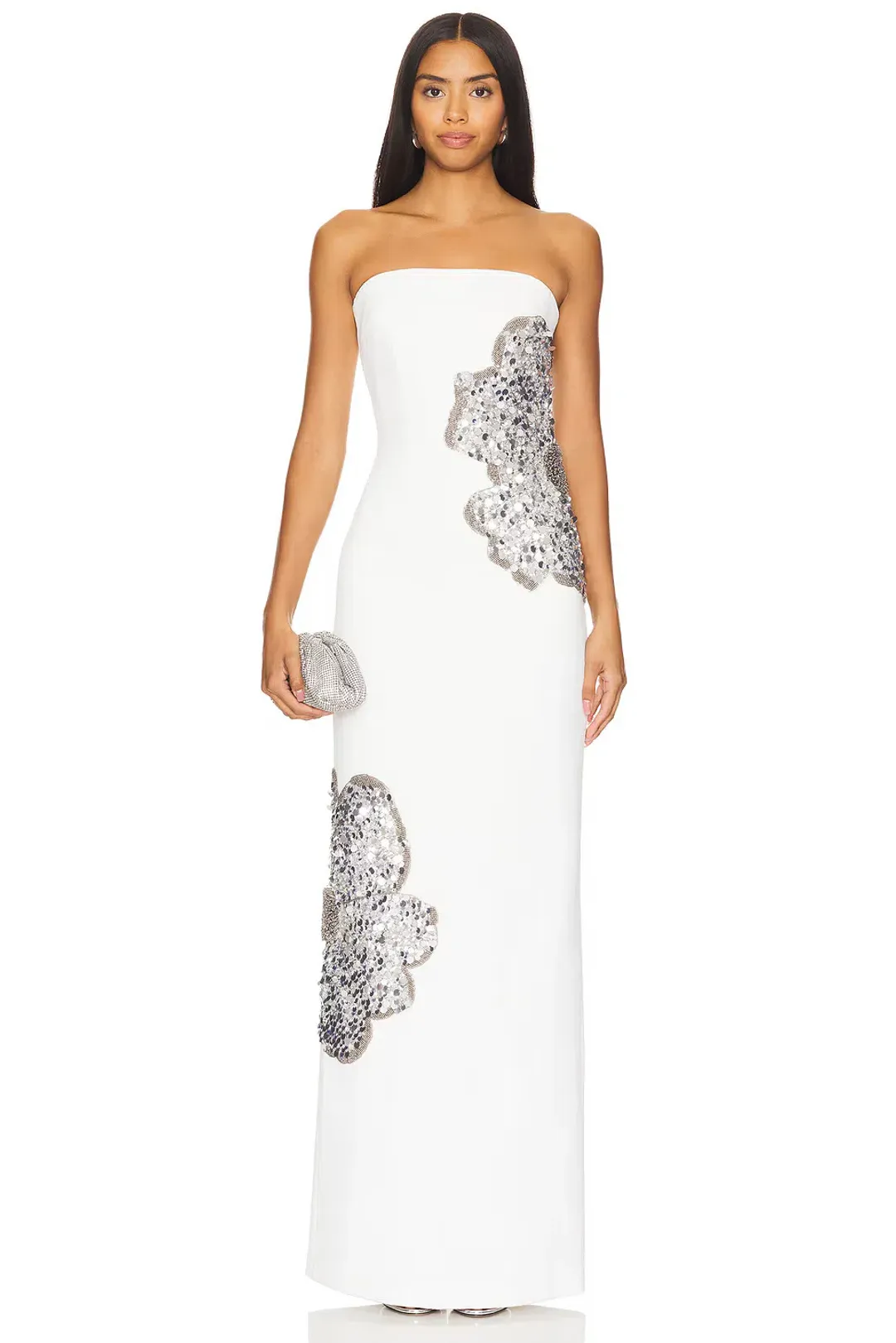 Rebecca Vallance Layana Strapless Embellished Gown Ivory Size 8 for rent on The Volte - main image