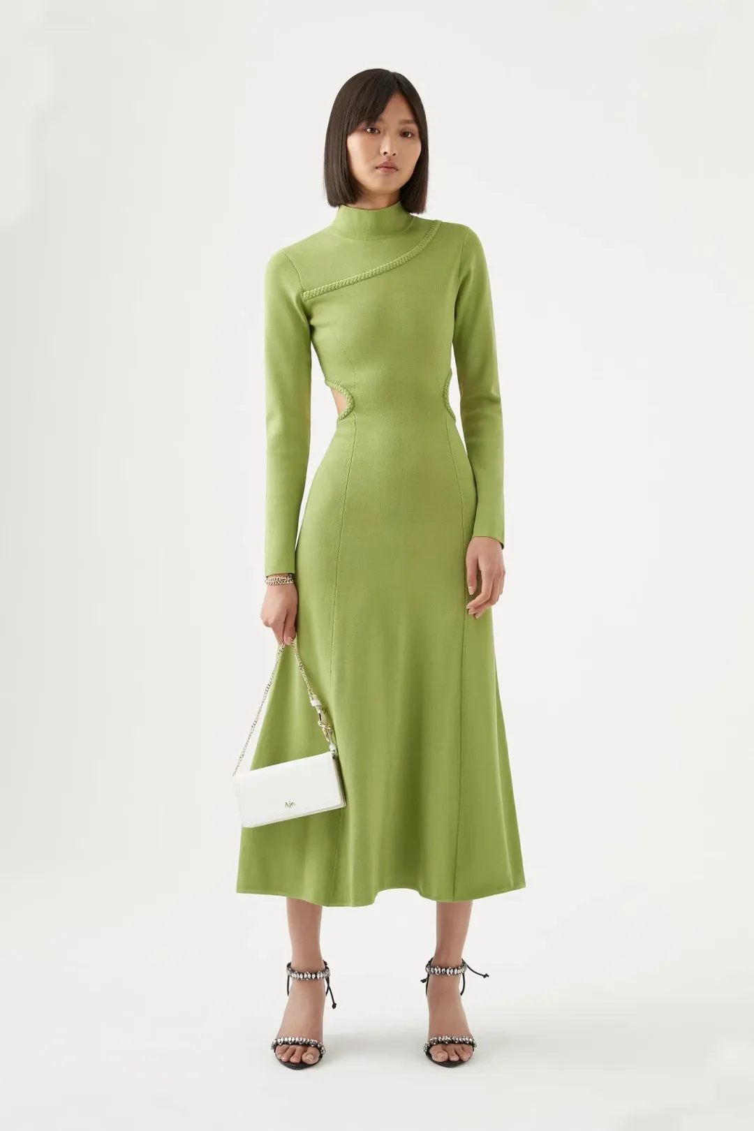 Aje Amelie Braided Cut Out Knit Midi Dress Green Size XL / AU 14 for rent on The Volte - main image