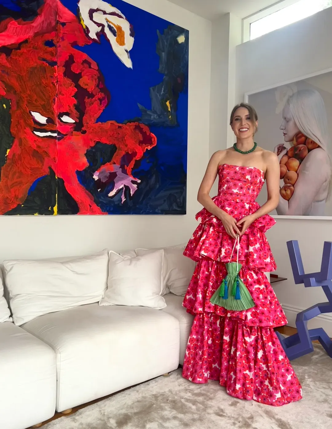 Spring Affair Strapless Tiered Ruffled Gown Bloom Floral Print Size 8 for rent on The Volte - main image