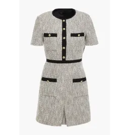 Maje Rinie Contrast Trimmed Tweed Mini Dress in Platinum Size AU 6 for rent on The Volte - image 3