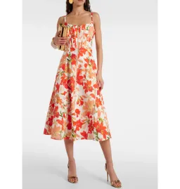 Zimmermann Tranquillity Floral Linen Midi Dress in Red Lily Print Size AU 8 for rent on The Volte - image 1