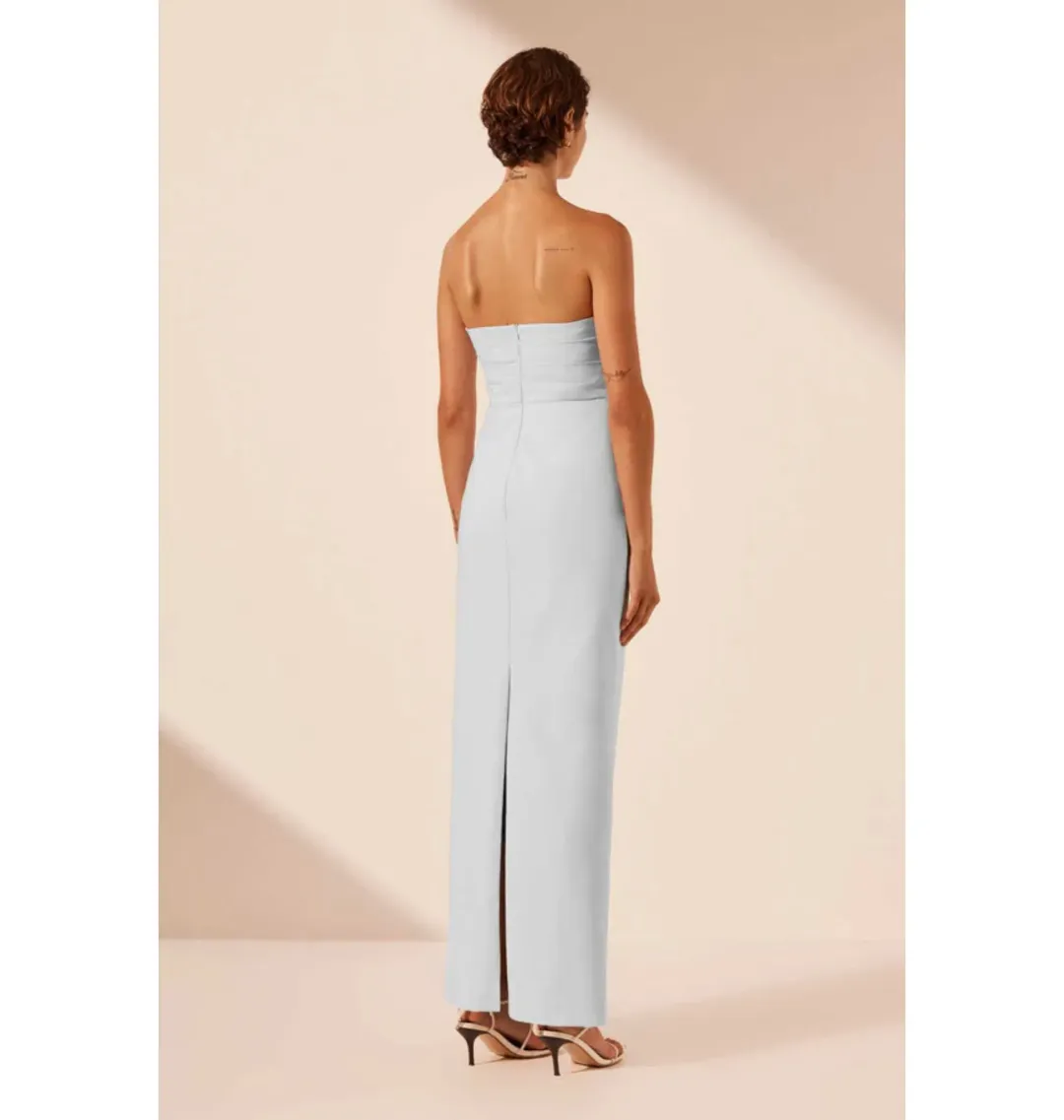 Shona Joy Lani Strapless Draped Maxi Dress Sky Size AU 12 for rent on The Volte - main image