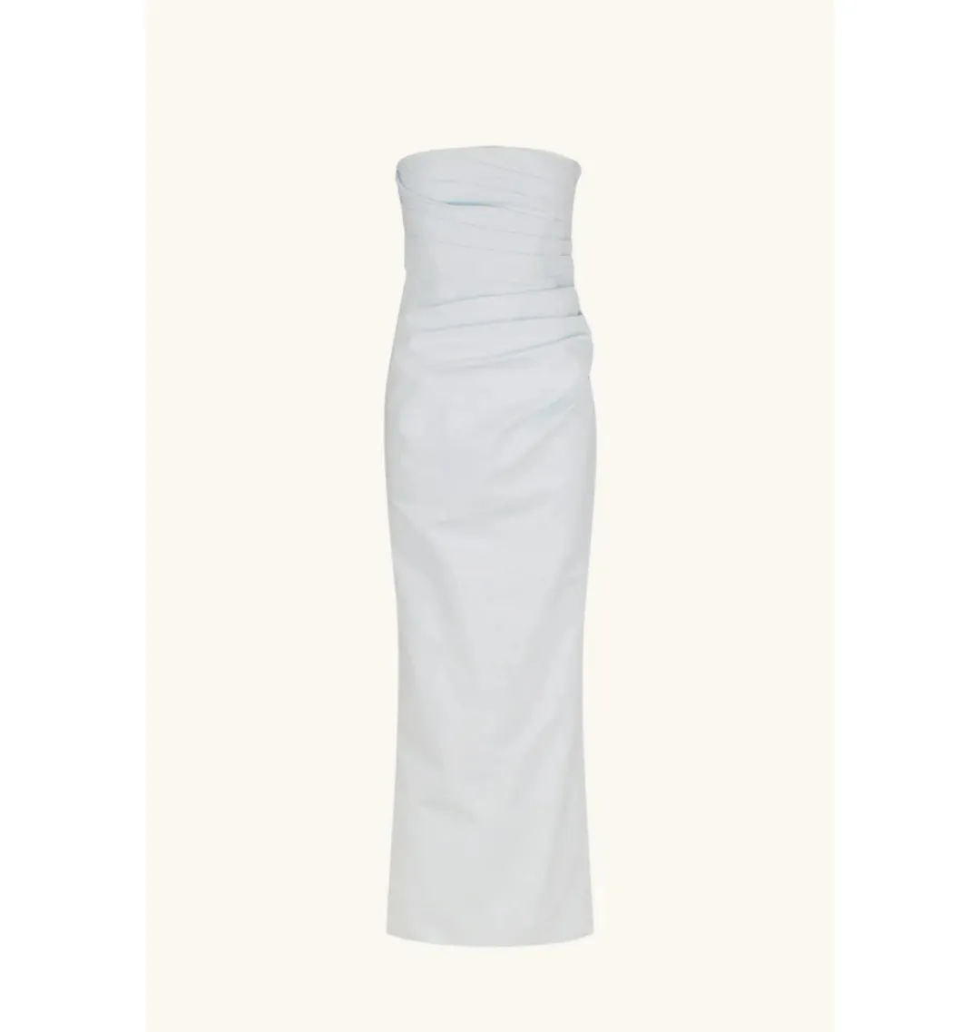 Shona Joy Lani Strapless Draped Maxi Dress Sky Size AU 12 for rent on The Volte - main image
