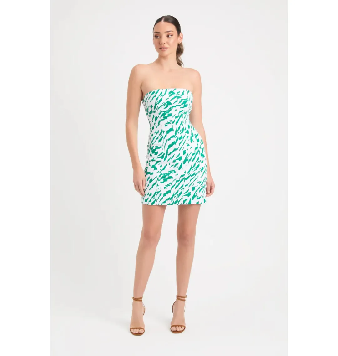 Kookai Jamila Green White Strapless Mini Dress Multi Size AU 10 for rent on The Volte - main image