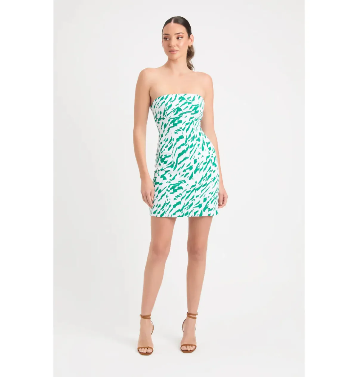 Kookai Jamila Green White Strapless Mini Dress Multi Size AU 10 for rent on The Volte - main image