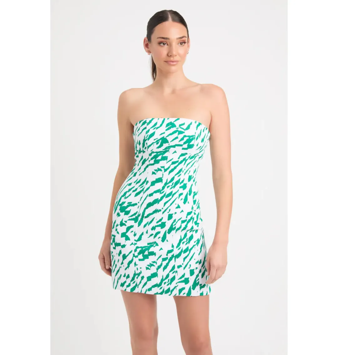 Kookai Jamila Green White Strapless Mini Dress Multi Size AU 10 for rent on The Volte - main image