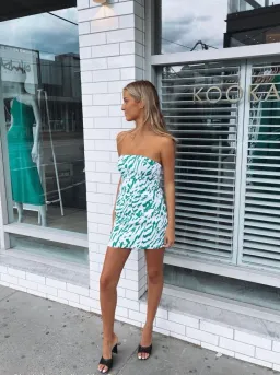 Kookai Jamila Green White Strapless Mini Dress Multi Size AU 10 for rent on The Volte - image 6
