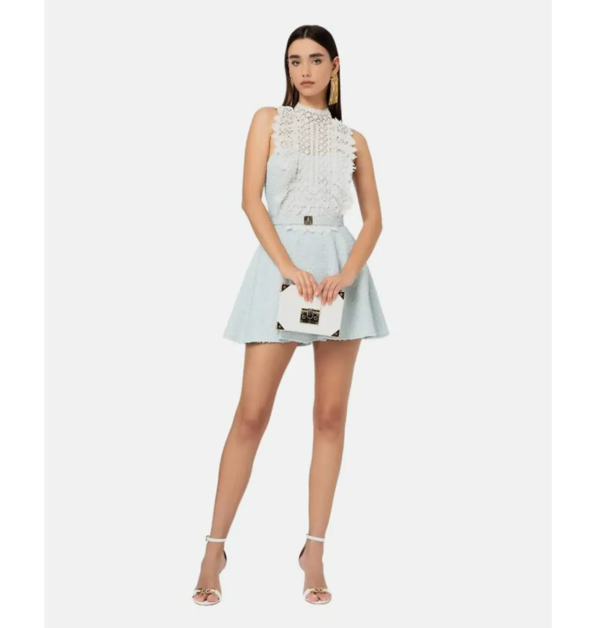 Elisabetta Franchi Lace Neck Short Dress Blue Size 0 / AU 6, Italian 38 for rent on The Volte - main image