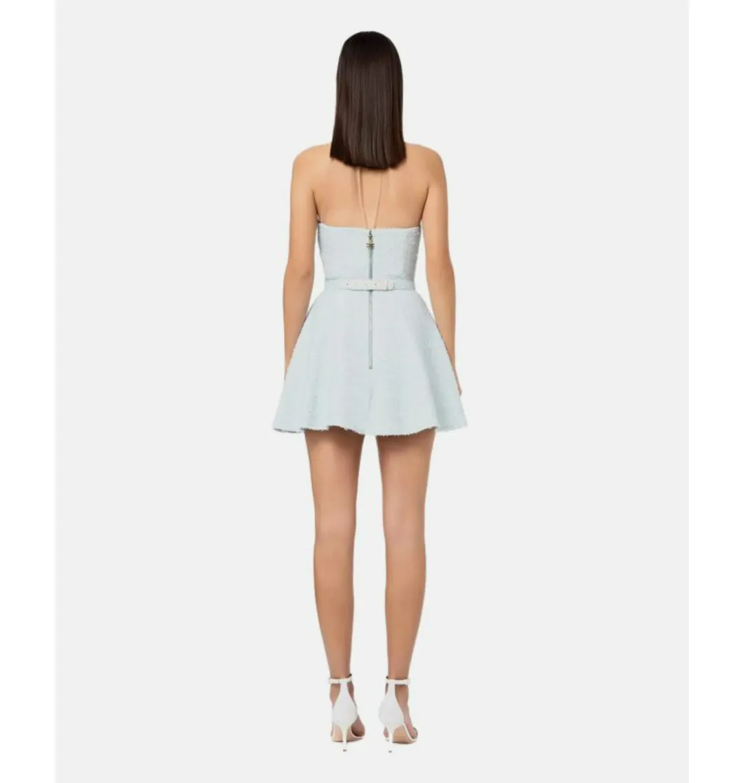 Elisabetta Franchi Lace Neck Short Dress Blue Size 0 / AU 6, Italian 38 for rent on The Volte - main image
