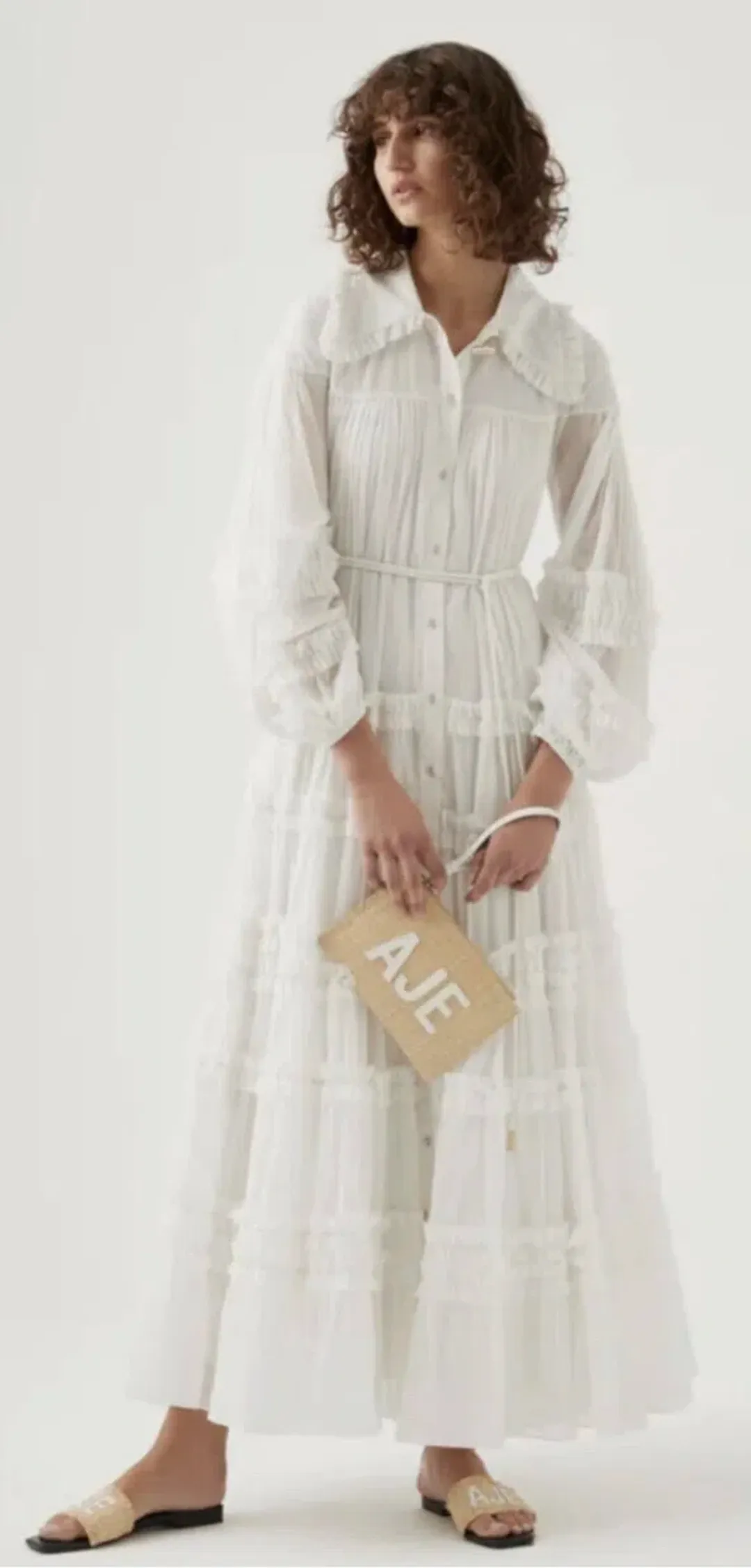 Aje Memento Tiered Midi Dress black & white Check Size AU 10 fit 14 for rent on The Volte - main image