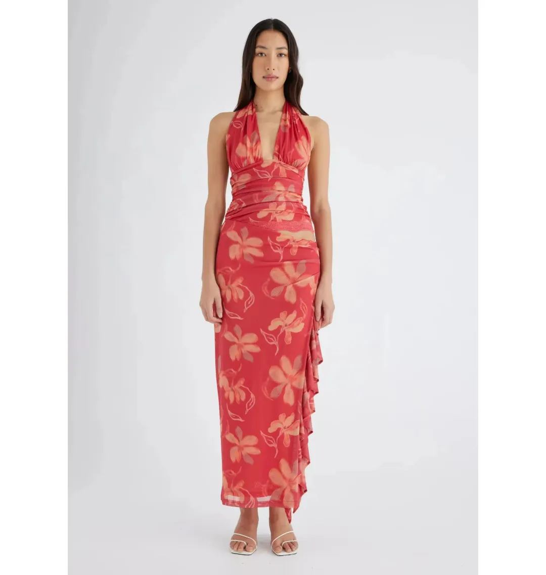 Benni Penelope Halter Maxi Dress Hibiscus Floral Size AU 6 for rent on The Volte - main image