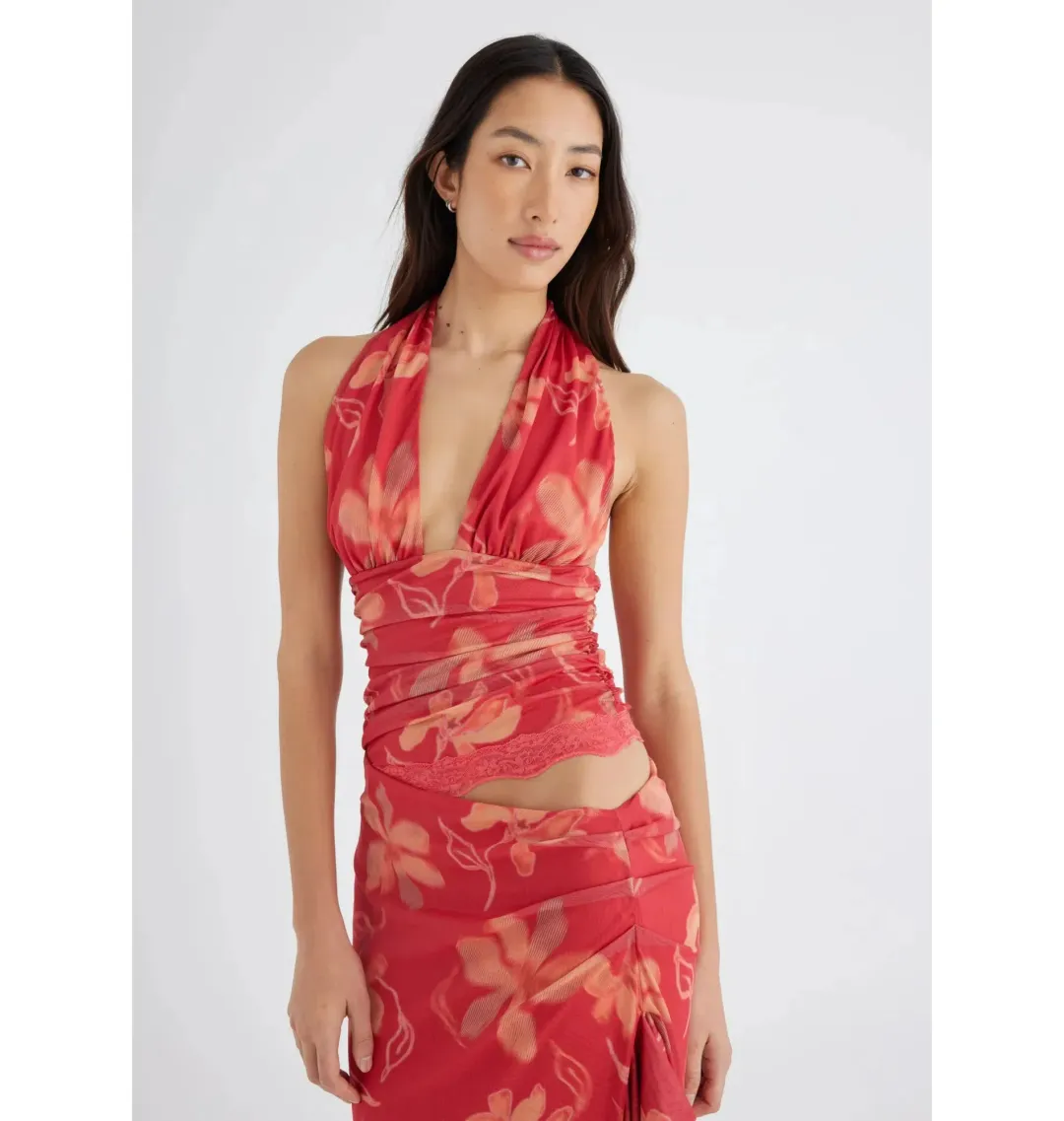 Benni Penelope Halter Maxi Dress Hibiscus Floral Size AU 6 for rent on The Volte - main image