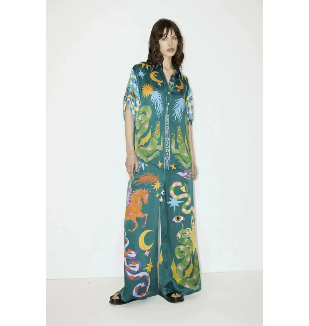 Alemais Guardian Silk Shirt and Pant Set Print Size AU 6 for rent on The Volte - main image