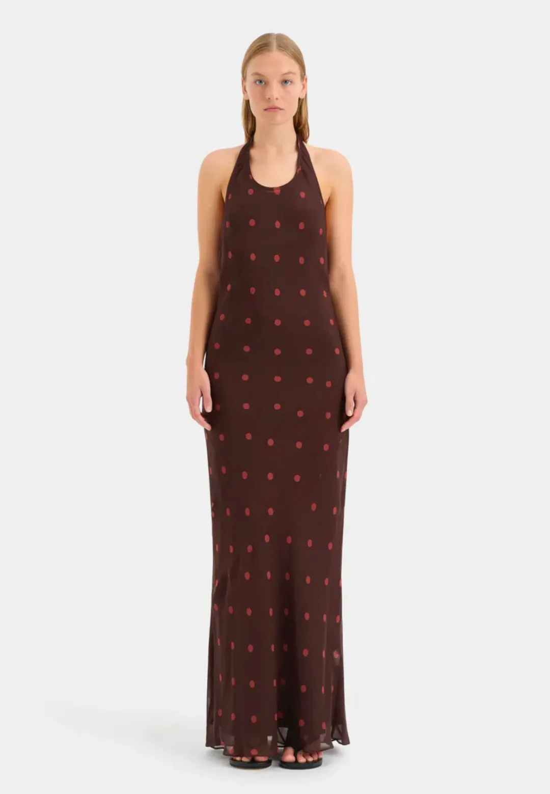 Sir the Label Toni Halter Dress in Chocolate Dot Size 2 / AU 10  for rent on The Volte - main image