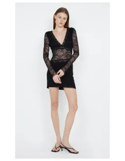 Bec & Bridge Sashay Lace Long Sleeve Mini Dress Black Size 6 for rent on The Volte - image 1