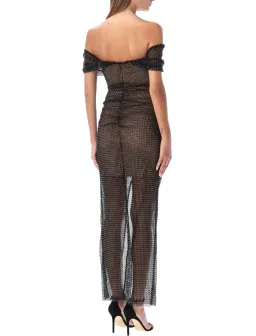 Self Portrait Diamante Fishnet Off Shoulder Midi Dress Black Size 10 for rent on The Volte - image 3