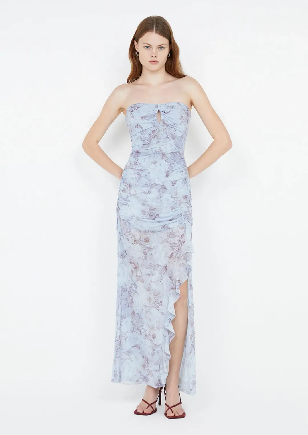 Bec & Bridge Danica Strapless Maxi Dress Chambray Rose Size 8 for rent on The Volte - main image