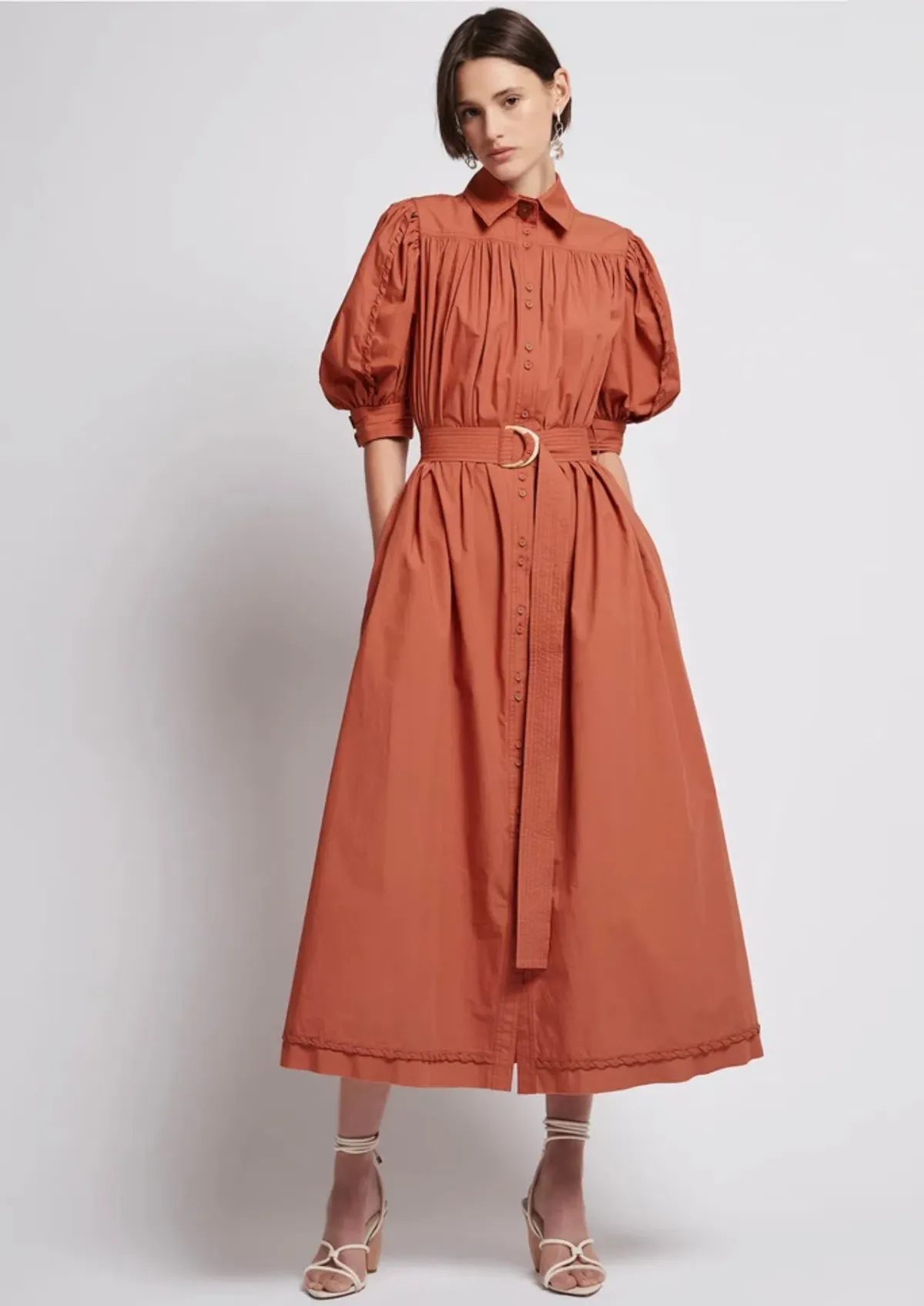 Aje Manifest Midi Dress Rust Size 8 for rent on The Volte - main image